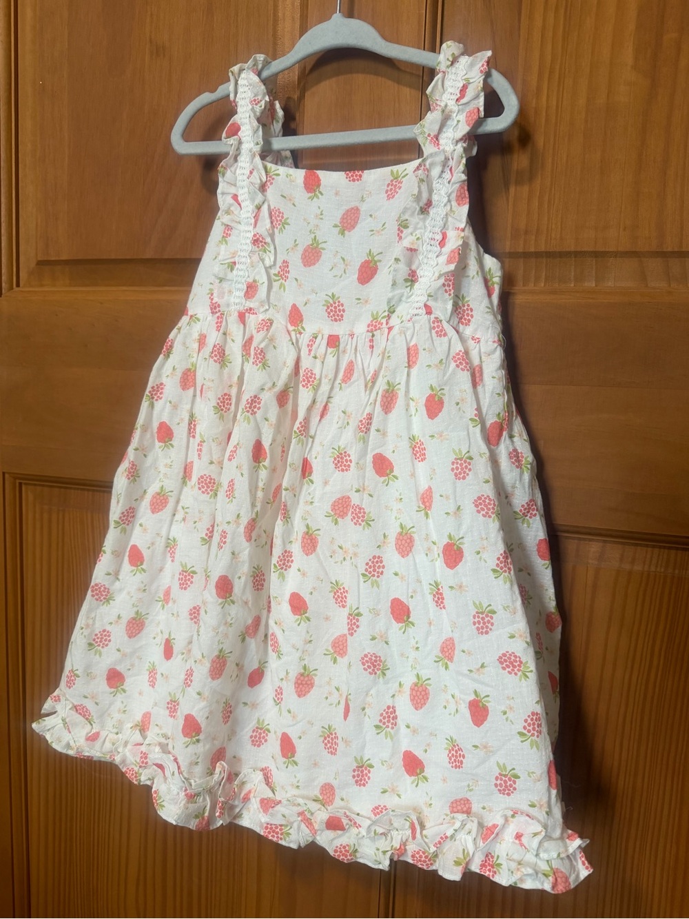 Joie White Dress with Pink Raspberry Print and Ruffles 4t